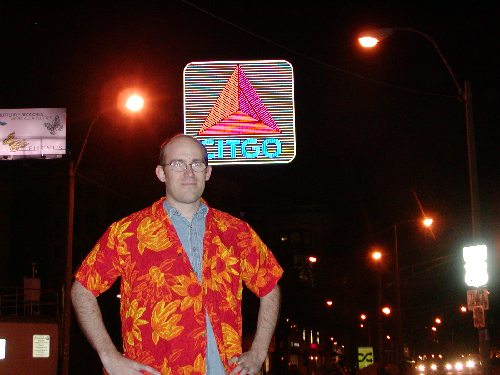 bdf in Schewern’s iconic shirt in front of Kenmore Square’s iconic sign in same color scheme